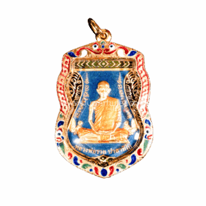 หลวงพ่อรวยเลื่อนสมณศักดิ์ ปี 2559 กะไหล่ทอง ลงยาฟ้า เฮียจุ๊บพระเครื่อง